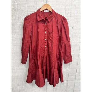 Shop The Mint Shirt Dress Womens Red Ruffle Hem Puff Sleeve XS
